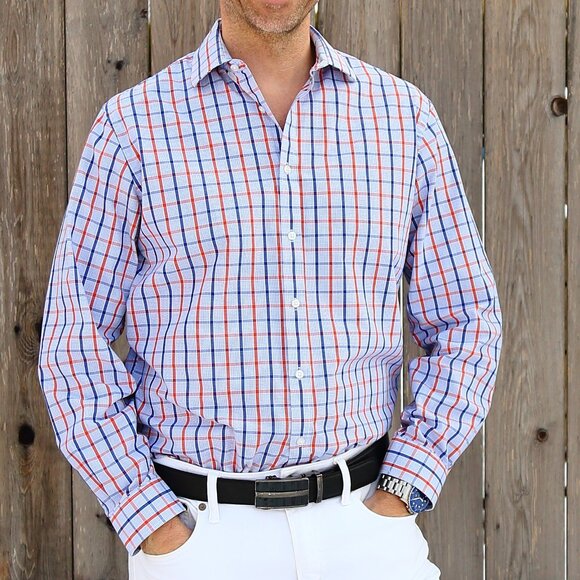 Whitish Blue, Orange Striped IZOD Patterned Long-Sleeved Size: 16 34/35 - Picture 1 of 6